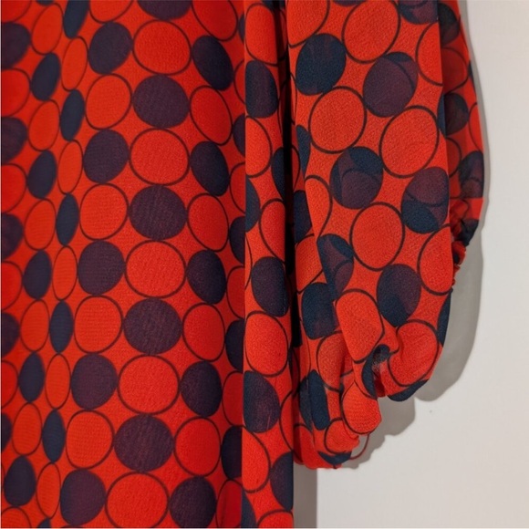 Vince Camuto Polka Dot Prep Faux Wrap V-neck Blouse Red Navy Blue Medium - Picture 8 of 16